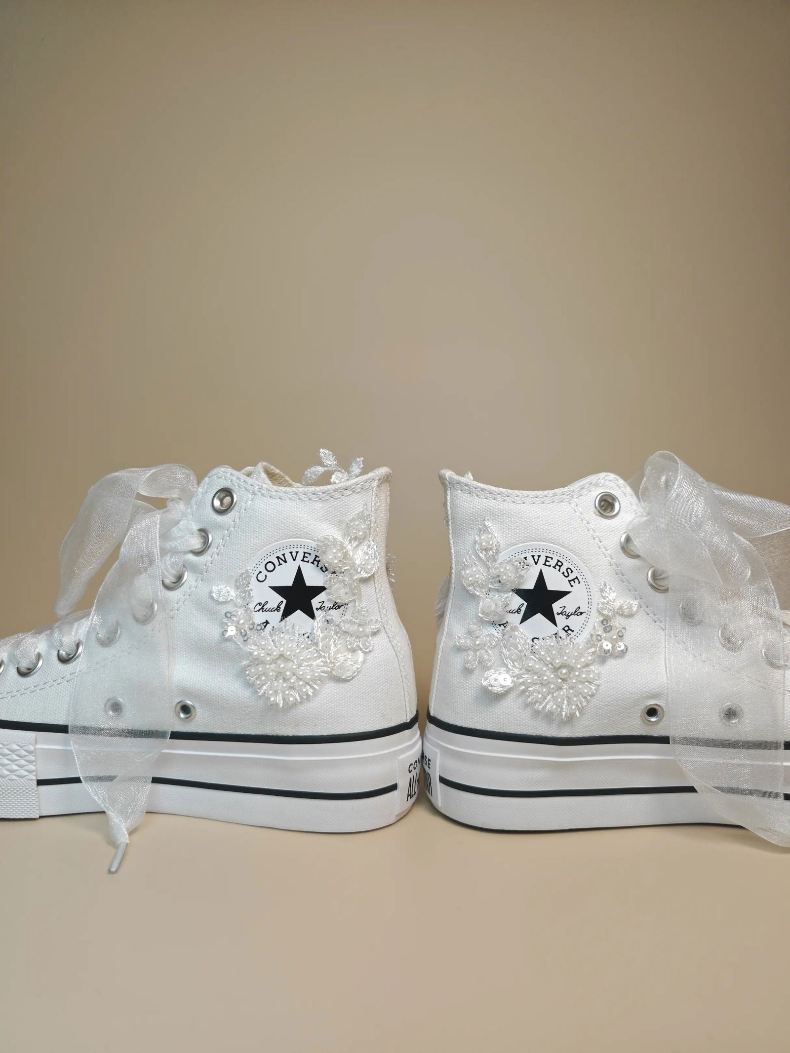 Elegant Lace & Pearl High-Top Sneakers - My Store