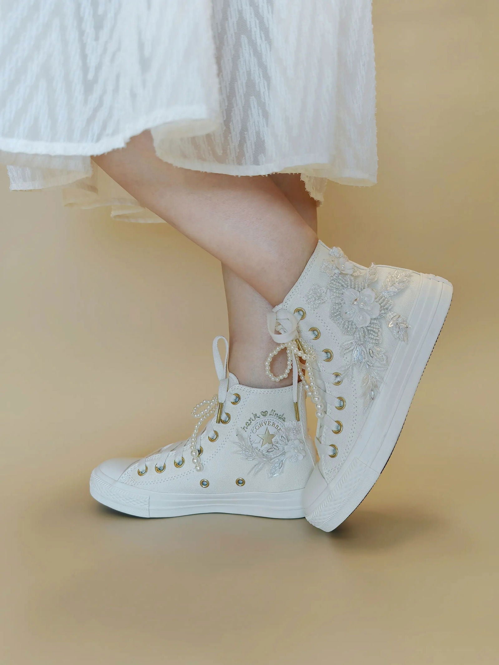 Pearl Lace Charm High-Top Sneakers - My Store