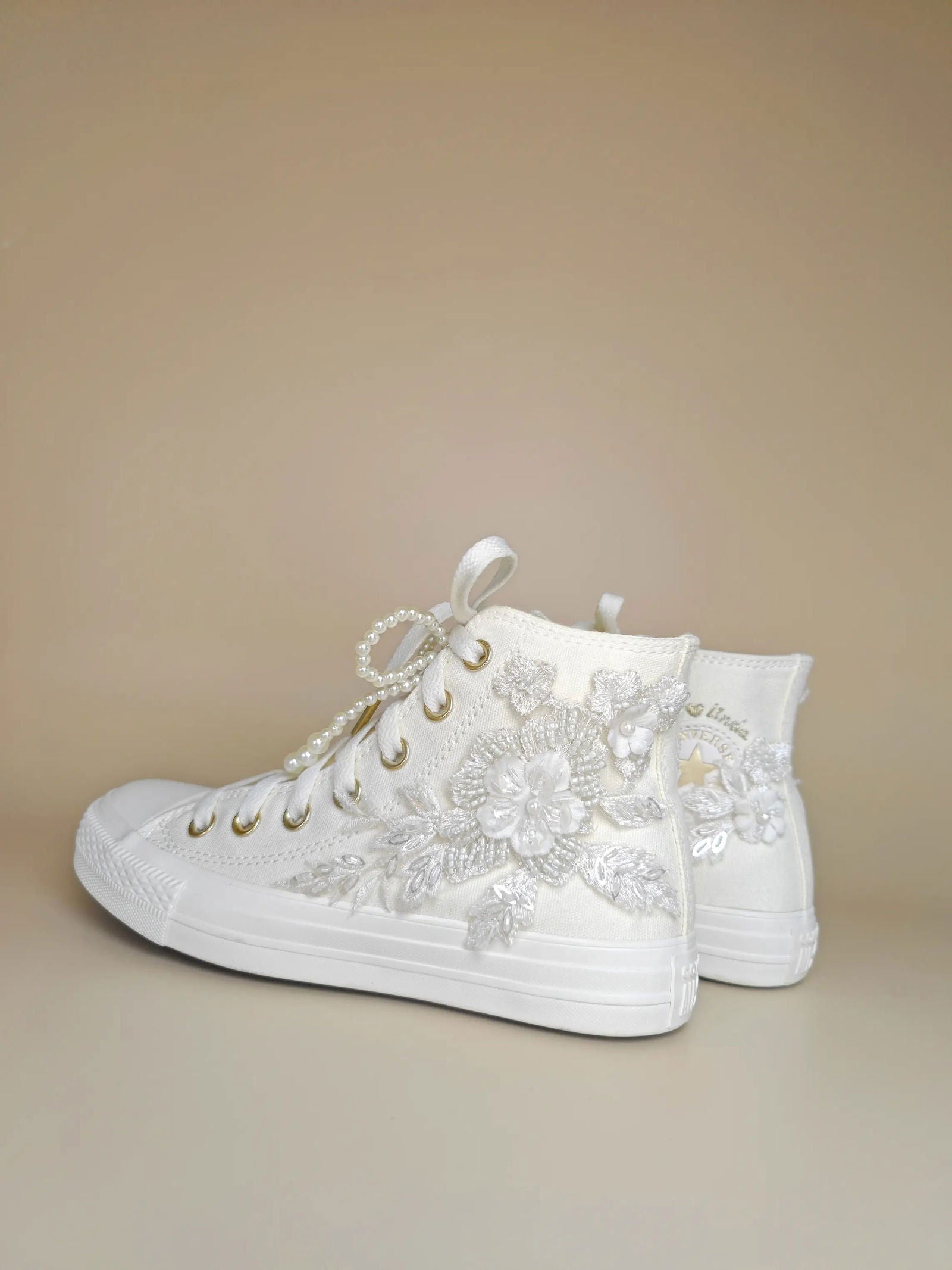 Pearl Lace Charm High-Top Sneakers - My Store